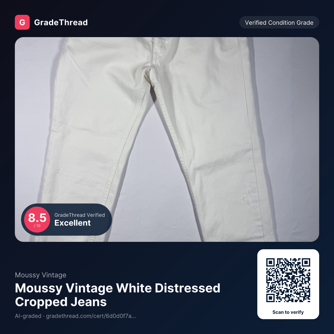Graded photo — Moussy Vintage White Distressed Cropped Jeans, condition grade 8.5