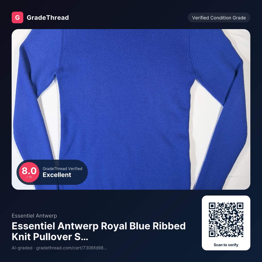 Graded photo — Essentiel Antwerp Royal Blue Ribbed Knit Pullover Sweater, condition grade 8.0