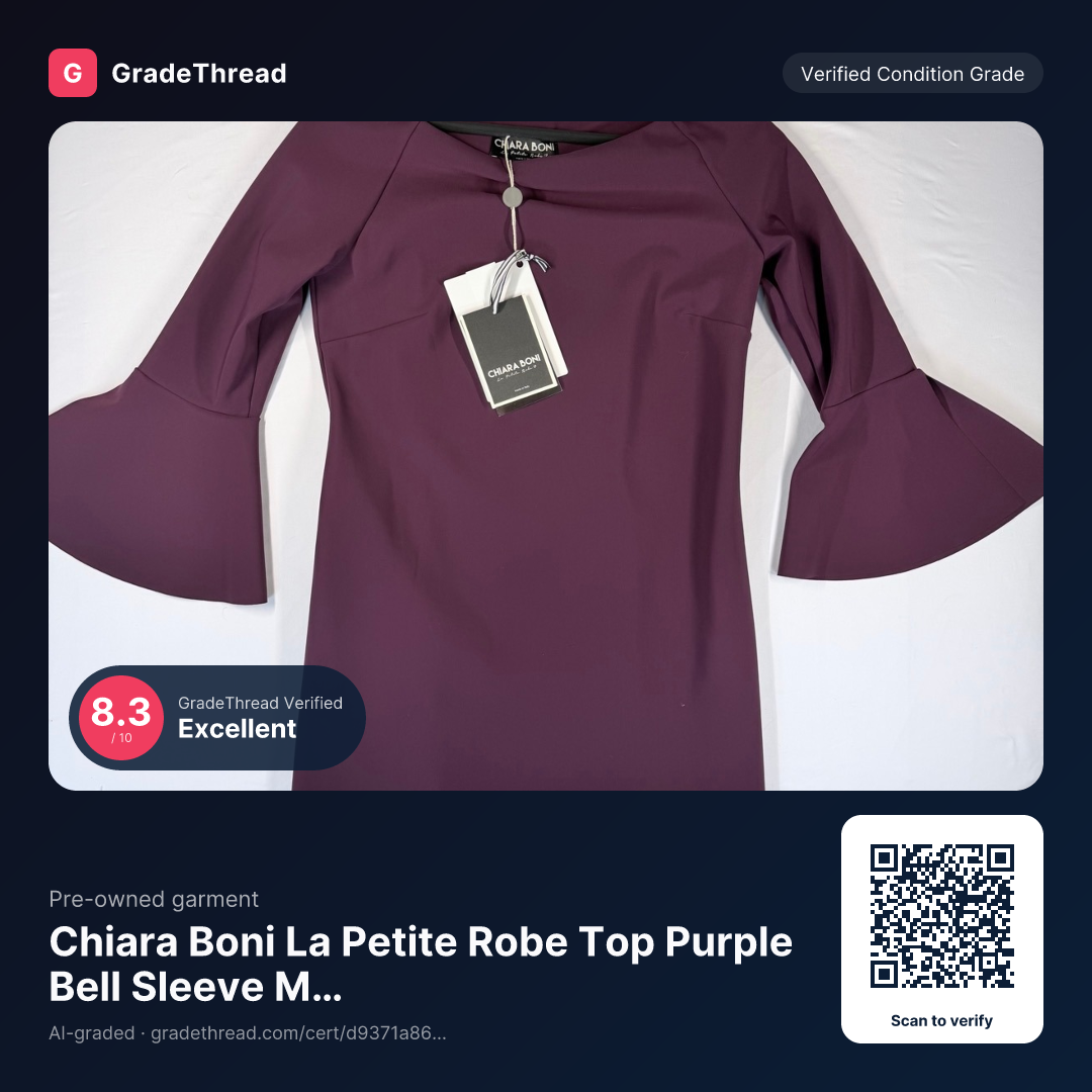 Graded photo — Chiara Boni La Petite Robe Top Purple Bell Sleeve NWT Made in Italy Size 42 ~US6, condition grade 8.3